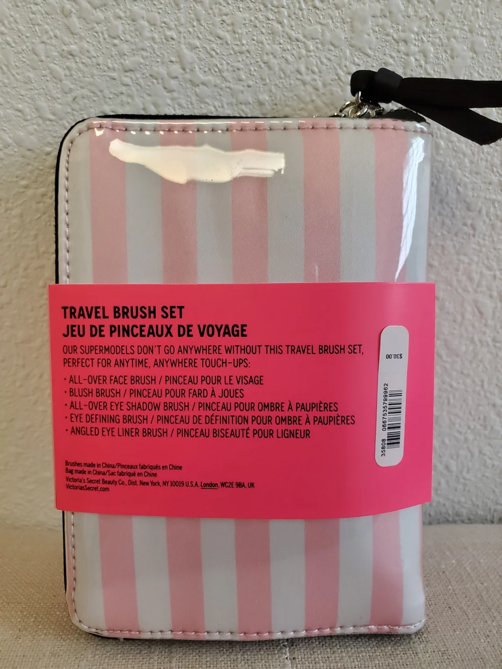 Victoria's Secret Pink & White Striped Travel Brush Set